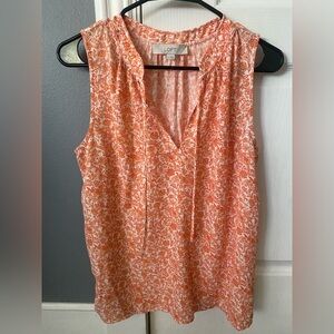 LOFT Floral Orange Sleeveless Blouse